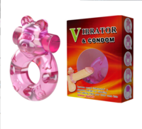Эрекционное виброкольцо с презервативом Pink Bear